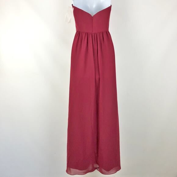 Social Bridesmaids Womens Strapless Maxi Dress 4 Red Sweetheart Neck Slits NWT - Picture 3 of 8